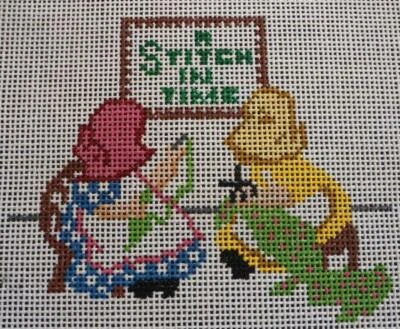 HP "A Stitch In Time" Designing Women Needlepoint Canvas Saying 7x7 - Image 1 of 2