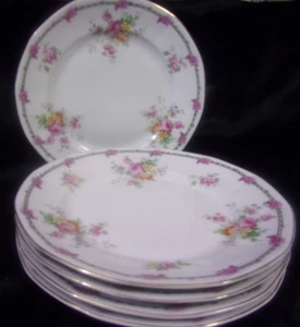 VINTAGE Made In Czechoslovakia Gold Trimmed Floral 9.5" Dinner Plates [LOT OF 5] - Picture 1 of 12
