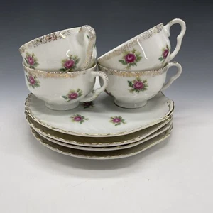 Enesco Japan Ceramic Shell Floral Snack Set teacup Sandwich Sip Plates Cups Vtg - Picture 1 of 21