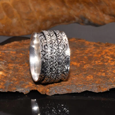 Multi Fascia Testurizzati 925 Argento Sterling Spinner Anello Stress Thumb Gioie - Immagine 1 di 3