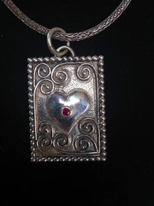 Sterling Heart Pendant with a Ruby Stone on a Sterling Snake Chain - Picture 1 of 4
