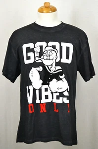 Camiseta Popeye the Sailor Buenas Vibras Solo Gráfica Descolorida Gris Oscuro Nueva con Etiquetas - Imagen 1 de 2