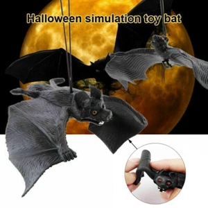 2 pcs Halloween Hanging Bats Decorations Creepy Flying Rubber Bats Party Decor - Picture 1 of 8