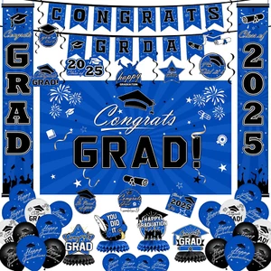 Graduation Decorations 2025 Set - Blue Themed Congrats Grad Banner, Backdrop, Ha - Picture 1 of 12