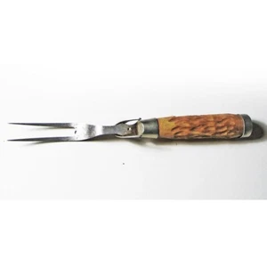 Vintage Standing Fork with Deer Antler Handle Silver Trim 10-3/4" Long - Picture 1 of 9