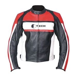 MEN BIKE RIDER LEATHER JACKET CAFE RACER BLACK RED GENUINE SLIM FIT MOTO BIKER - Picture 1 of 9