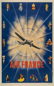 Affiche Originale Air France, Flamenco, Kimono, Sombrero, Indien,Dewoitine, 1935 - Photo 1/6