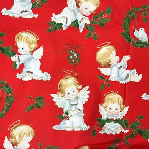 Ami Morehead angel fabric red Christmas holly Elizabeth's Studio M4102 YARD J - Picture 1 of 4