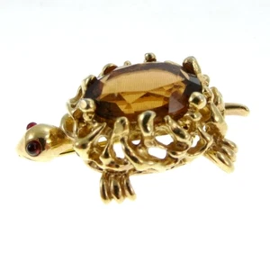Broche Tortuga Panetta 1,5" Cabujón Tono Dorado Marrón Ojos Rojos - Imagen 1 de 7
