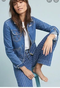 Anthropologie Wrangler moderne Heritage Venus Damen-Jeansjacke mit Reißverschluss Größe Small - Bild 1 von 12