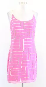 Vtg 2000s Y2k Pink Gold Sequin Embellished Cocktail Party Dress Sz 4 Sleeveless - Picture 1 of 9