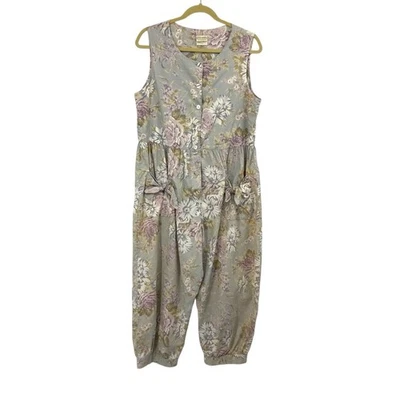 复古 Laura Ashley 经典花卉连身裤连身裤 L 码小屋 — 第 1/4 张图片