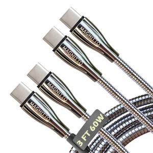 USB-C auf USB C Schnell Ladekabel 60W 3ft 2er Pack, Metallgeflecht Draht, Nickel... - Bild 1 von 7