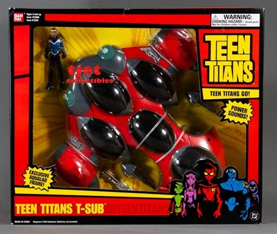 青少年泰坦 Go 青少年泰坦 T-Sub & 独家 Aqualad 公仔 万代 2004 全新 罕见 — 第 1/4 张图片