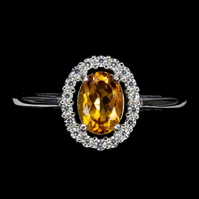 925纯银戒指椭圆形黄水晶拖把天然宝石珠宝首饰尺寸7 — 第 1/4 张图片