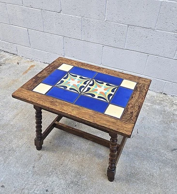 Mesa de caoba Mission Arts & Craftsman Taylor Tilery tapa azulejo torneada L Foto 1 de 4