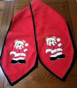 Table Runner Red Santa Bear Applique Christmas Holiday 70inch & Faux Wool Trim - Picture 1 of 12