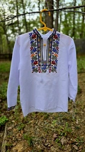 Ukrainian Hand Embroidered Vyshyvanka Shirt Cotton Colorful White Sz 5-6 - Picture 1 of 6
