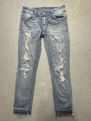 Pantalones de mezclilla Almost Famous para mujer 3 azules ajustados desgastados Normcore damas Foto 1 de 4