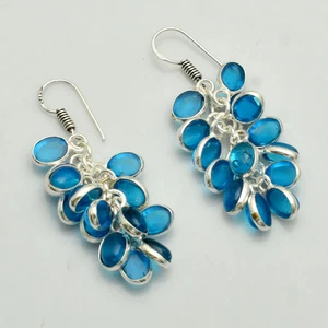 Blue Topaz Gemstone Handmade Drop Dangle Earrings Jewelry Gift 1.6" AE-63210 - Picture 1 of 1