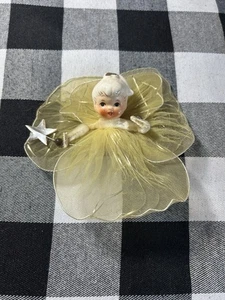 Vestido de malla vintage Holt Howard ángel de Navidad dorado alas de tul adorno - Imagen 1 de 4