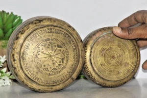 Vintage Handcrafted Set of 2 Jewellery/Chapati Inlay Engraved Brass Box 9096 - Picture 1 of 9