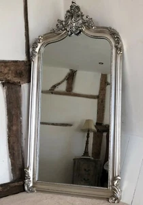 Large Antique Silver Statement French Over Mantle Arch Wall Leaner Mirror 5ft - Picture 1 of 6