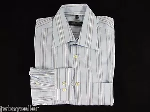 Camisa floral Jacquard de algodón de 2 capas azul a rayas bolsillo 16 R nueva con etiquetas - Imagen 1 de 9