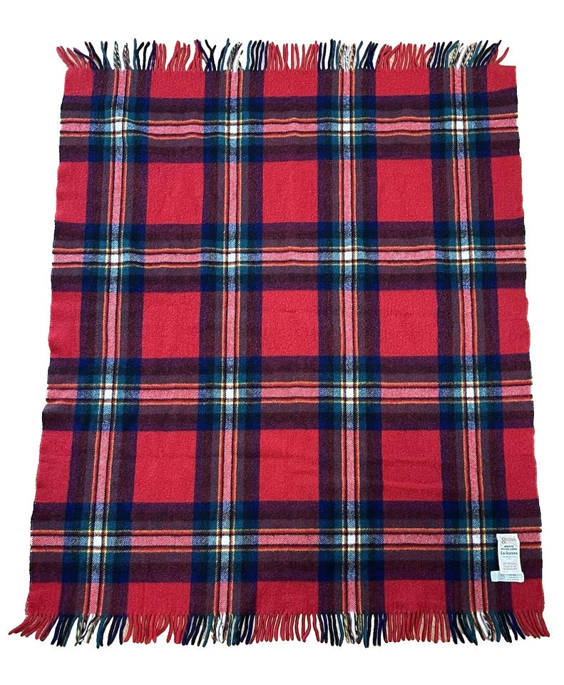 Vintage Gitana La Aurora Jose Martinez Reina 100% Wool Red Plaid Blanket 47 X 60 - Image 1 of 4
