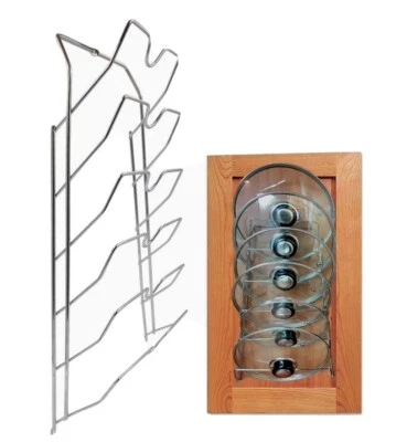 (Paquete de 2) Olla Sartén 6 Tapas ESTANTE DE ALMACENAMIENTO Montaje en Pared PUERTA DE GABINETE DE COCINA Cromo GRANDE Foto 1 de 4