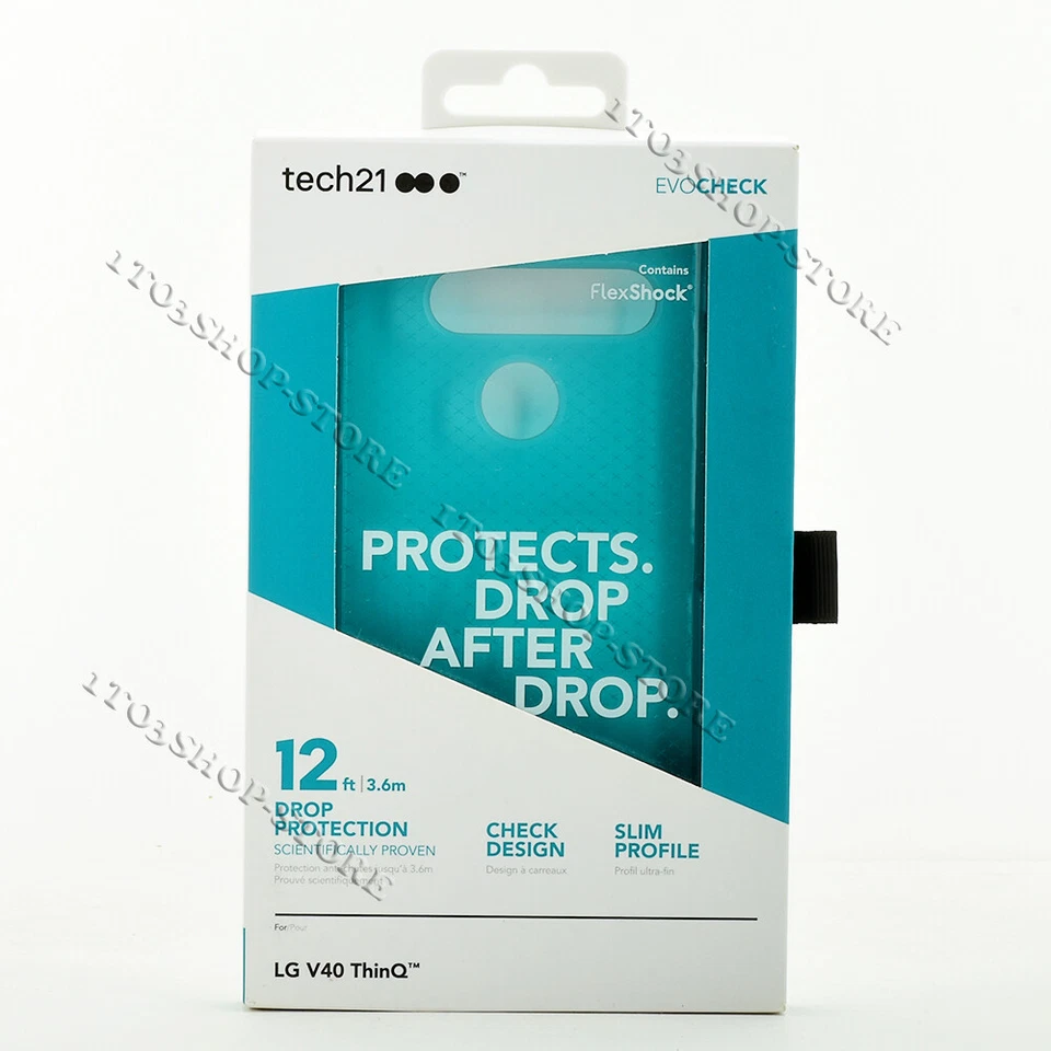 Tech21 Evo Check Anti-Shock Case TPU Cover For LG V40 ThinQ - Turquoise Blue - Image 1 of 4