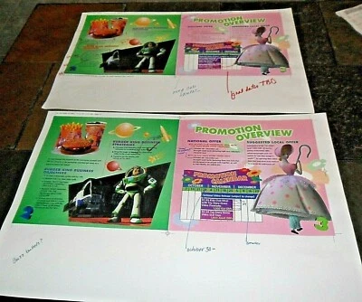 LOTE DE 2 CARTELES 1996 17X11 PROOF PRODUCCIÓN ÁSPERO FPO ARTE BURGER KING TOY STORY  Foto 1 de 3