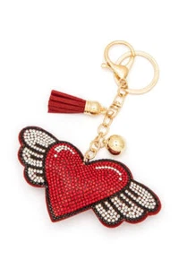 Flying Heart Rhinestone Pillow Key Chain - Picture 1 of 2