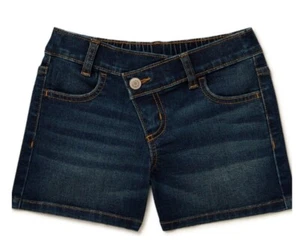 Wonder Nation Girl’s Denim Shorts Dark Wash Slant Button Size XL (14/16)#SPLKGA3 - Picture 1 of 1