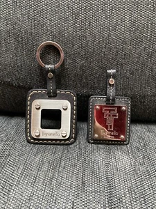 Tignanello Black Leather Silver Metal Key Fob Bag Charm Keychain Lot Hang Tag - Picture 1 of 7