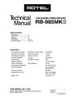 Servizio Manuale Di Istruzioni Per Rotel Rb-985 Mk2