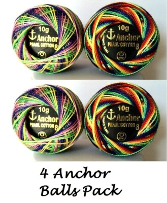 4 x Anchor pearl Cotton Solid Embroidery Thread ball 85m Size 8 Multicolor - Image 1 of 3