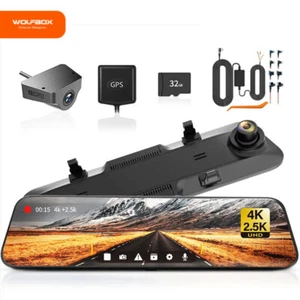 WOLFBOX Front and Rear Mirror Camera 4K+2.5K Dash Cam Free 32GB Card - Picture 1 of 9