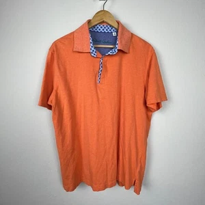 Camisa Polo Robert Graham Para Hombre XL - Naranja Algodón Azul Borde Preppy Calce Clásico - Imagen 1 de 10