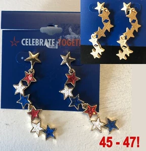NEW Americana 45-47 Lacquer Star Drop Dangle 2.25" Red White Blue Earrings NWT - Picture 1 of 11