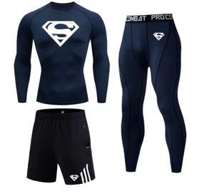 3pc GYM Compression Running Rash-guard Base Layer shorts Leggings MMA BJJ - Picture 1 of 15