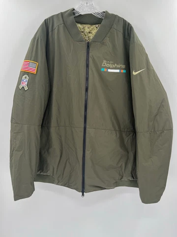MIAMI DOLPHINS TEAM ISSUED REVERSIBLE NIKE PUFFER WINTER GREEN SERVICE JACKET Cover