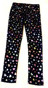 Black jeggings, multi foil hearts, preteen girl size 12, SO brand, vintage 2018 - Picture 1 of 2