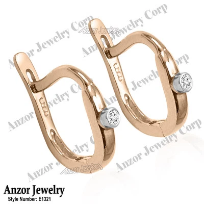 Diamond Children Earrings 12mm 14k Rose and White Gold style #E1321 - Image 1 of 4