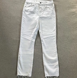 Jeans GRLFRND para mujer 27 blanco caña dobladillo crudo elástico denim hechos en EE. UU. 5 bolsillos - Imagen 1 de 17