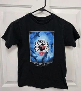 Boys Kids Vans Discovery Shark Week "Off the Wall" Black T-Shirt Size 7 - Picture 1 of 3