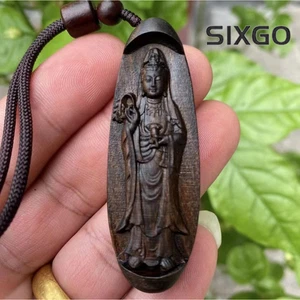 Ciondolo Guanyin legno di aquila collana legnosità amuleto ciondolo accessori - Foto 1 di 3
