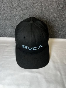 RVCA Men's Snapback Hat Cap Black Adjustable Embroidered Sky Blue Logo - Picture 1 of 10