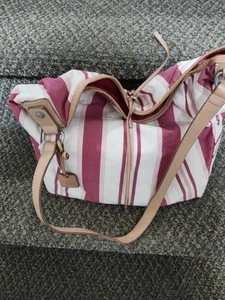 RALPH LAUREN COTTON & LEATHER STRIPE SUMMER BAG PURSE MADE IN THAILAND - Picture 1 of 5