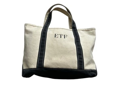 Vintage LL Bean Boat And Tote Bag Black Short Handle Stiff Canvas USA 114X12 90s - Image 1 of 4